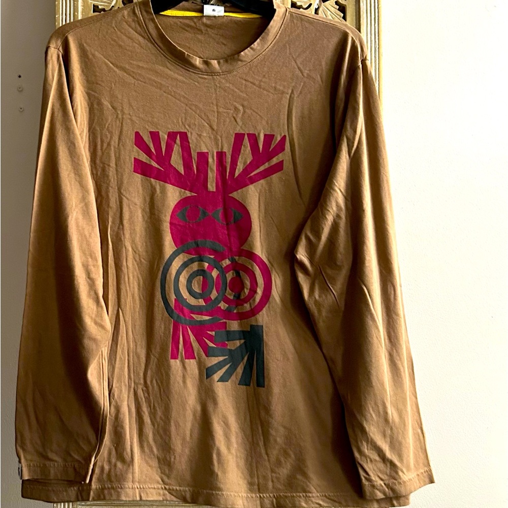 Bonobos fielder Graphic Crew Tshirt Longsleeves brown red Deer New